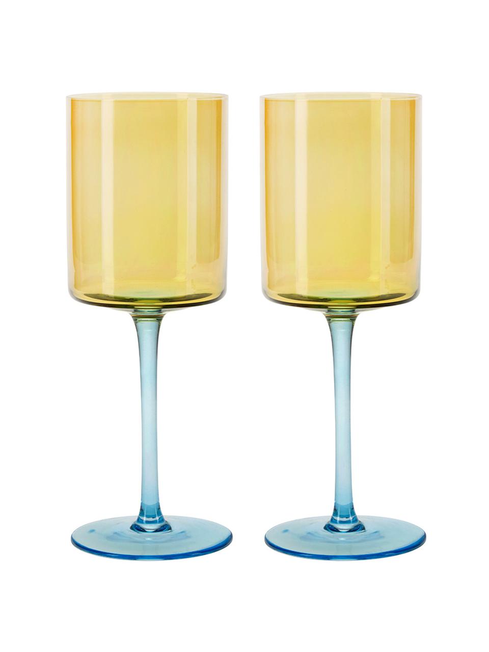 Bicchiere da vino Lilly 2 pz, Vetro, Giallo, azzurro, Ø 9 x Alt. 24 cm, 430 ml