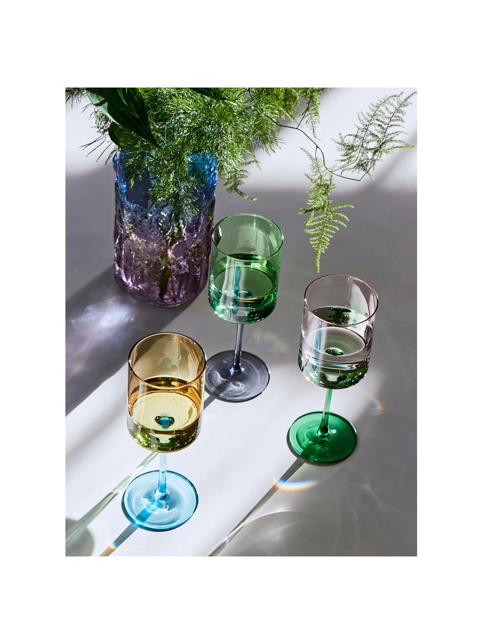 Verres à vin Lilly, 2 pièces, Verre, Jaune, bleu ciel, Ø 9 x haut. 24 cm, 430 ml