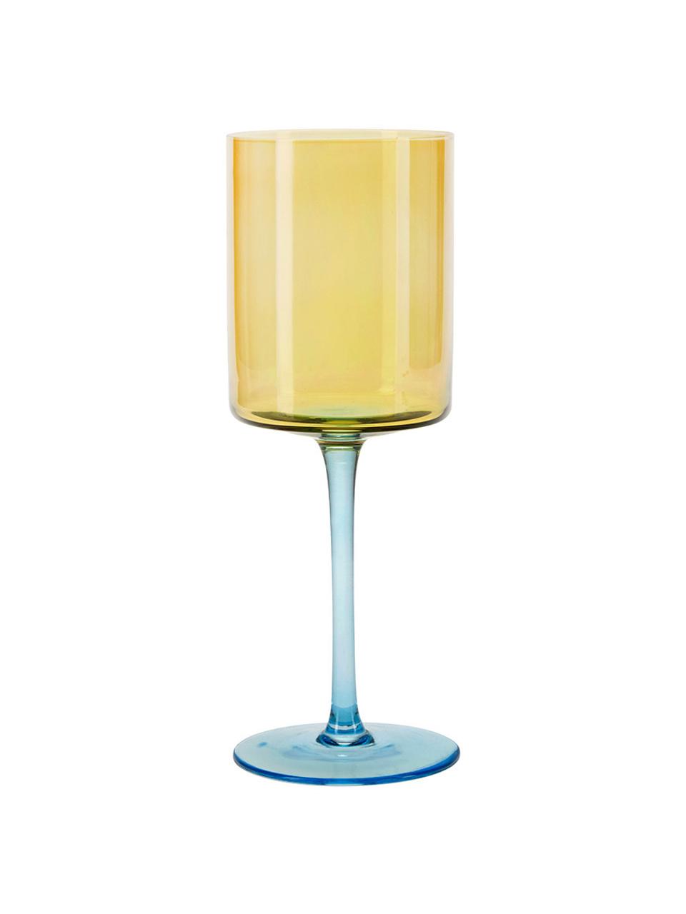Wijnglazen Lilly, 2 stuks, Glas, Geel, lichtblauw, Ø 9 x H 24 cm, 430 ml