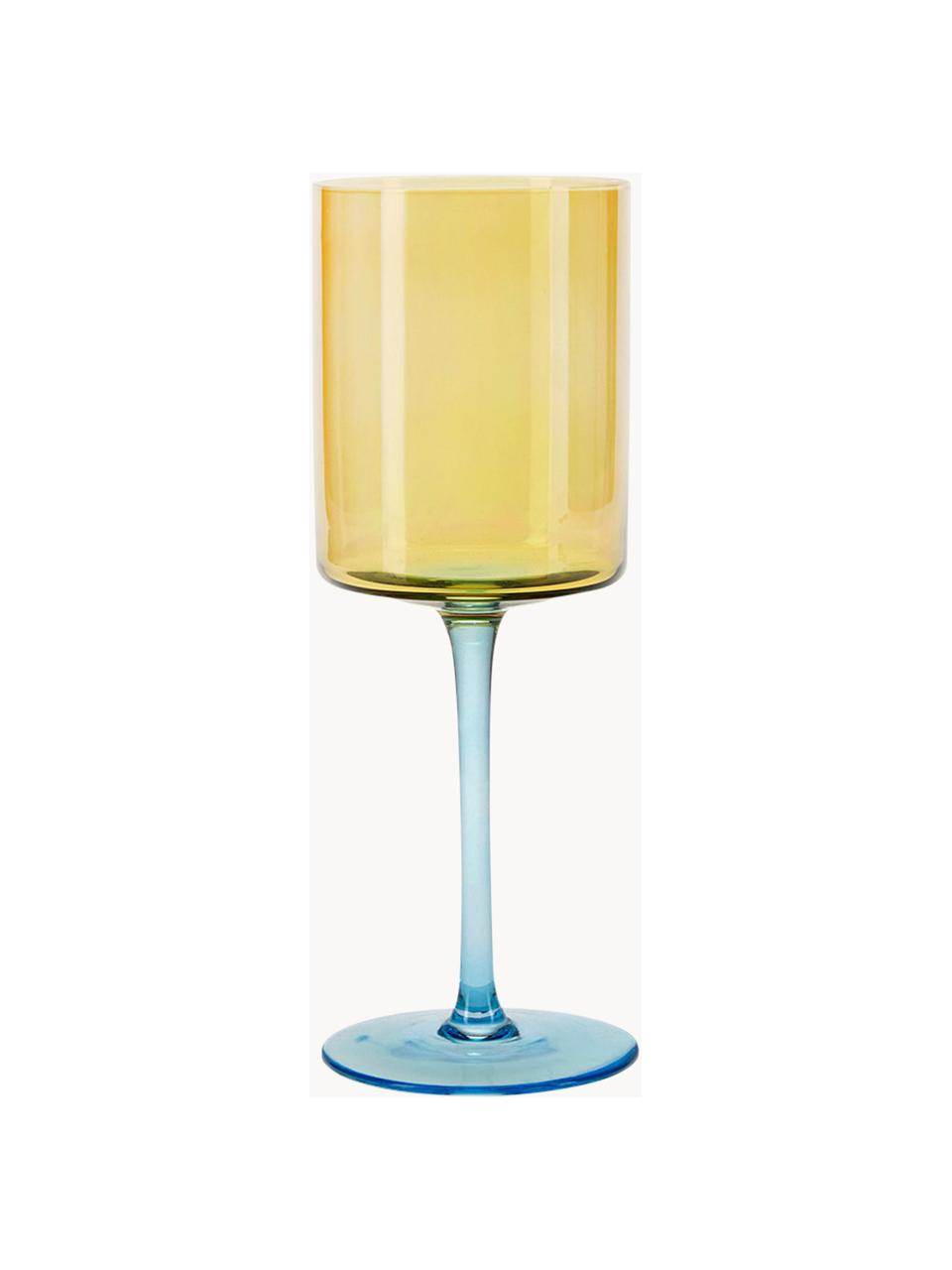 Verres à vin Lilly, 2 pièces, Verre, Jaune, bleu ciel, Ø 9 x haut. 24 cm, 430 ml