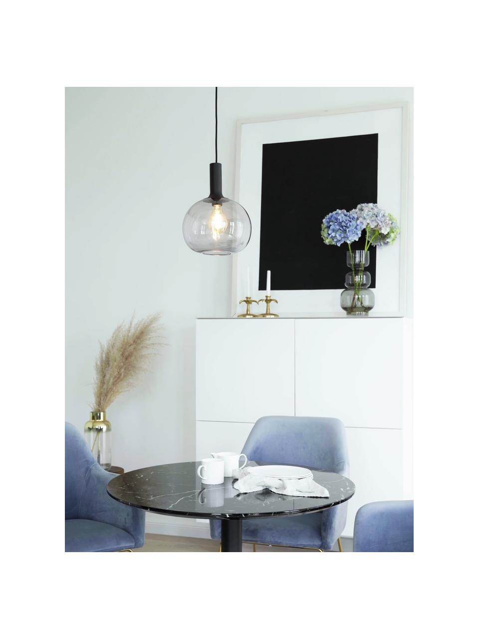 Kleine hanglamp Alton van rookglas, Lampenkap: glas, Baldakijn: gecoat metaal, Zwart, grijs, Ø 25 x H 33 cm