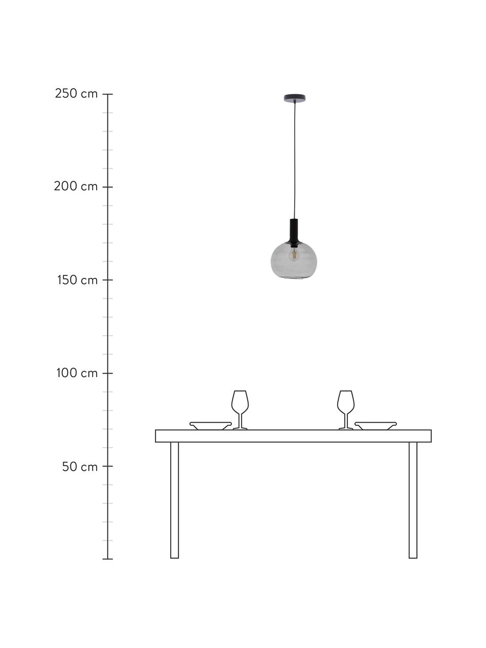 Petite suspension en verre fumé Alton, Noir, gris, Ø 25 x haut. 33 cm