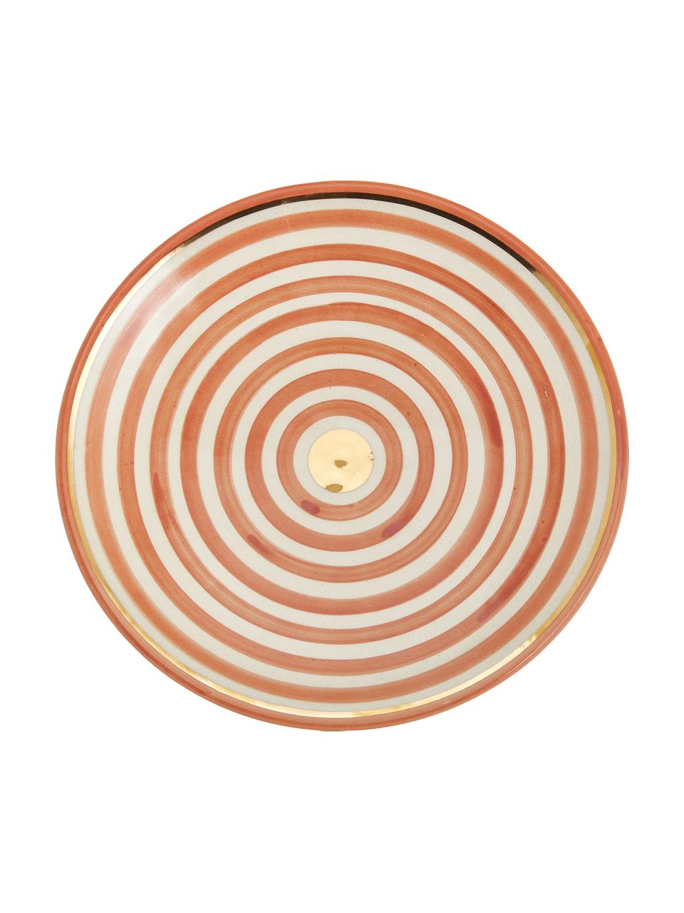 Ręcznie wykonany talerz śniadaniowy Assiette, Ceramika, Pomarańczowy, odcienie kremowego, złoty, Ø 20 cm