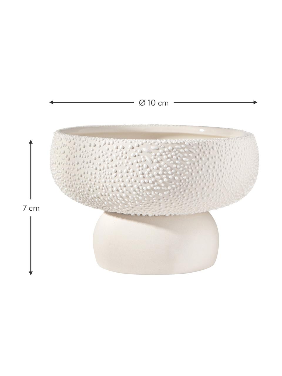 Ciotola decorativa in gres con struttura decorativa perlata Perla, Gres con smalto perlato, Bianco crema, Ø 10 x Alt. 7 cm