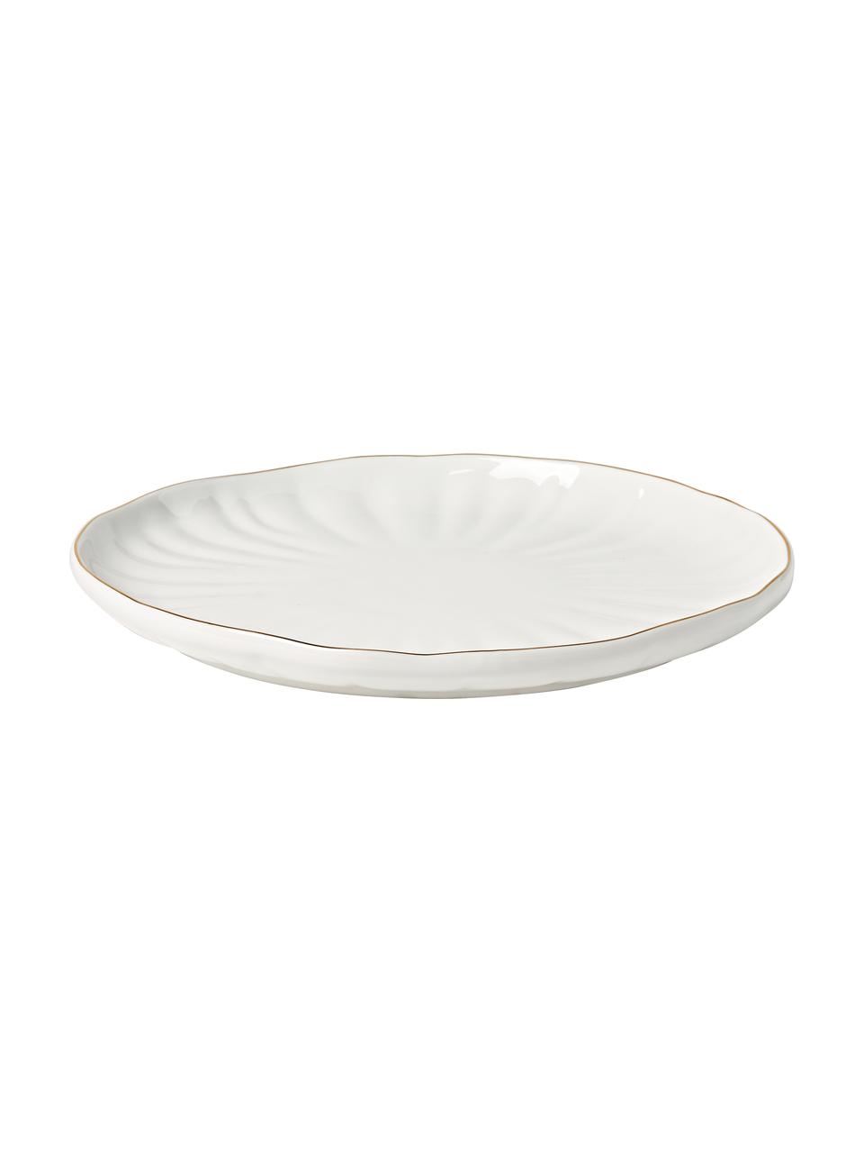 Set stoviglie in porcellana con rilievo Sali, 4 persone (12 pz), Porcellana, Bianco con bordo oro, 4 persone (12 pz)