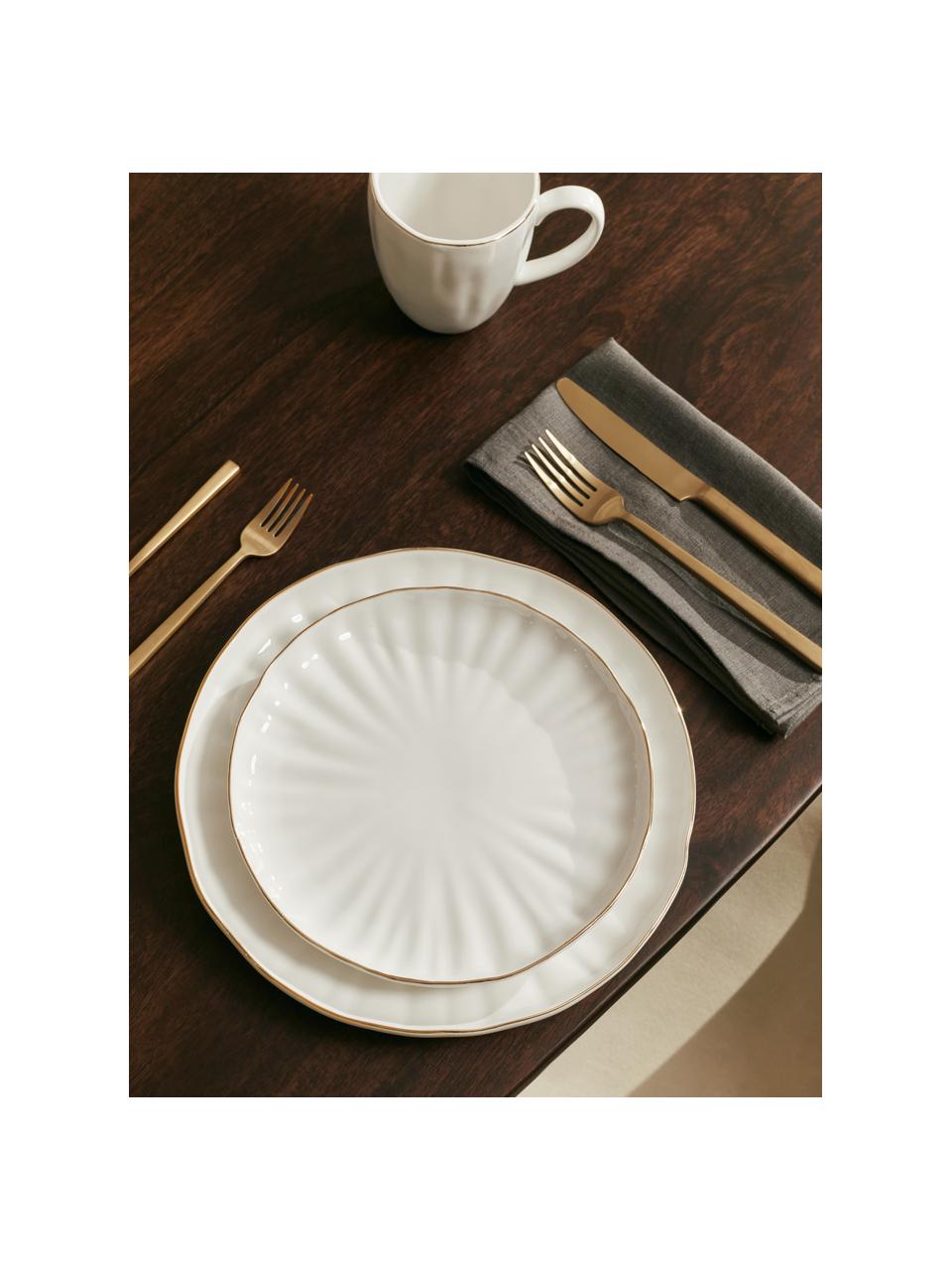 Sada porcelánového nádobí s reliéfem Sali, pro 4 osoby (12 dílů), Porcelán, Bílá se zlatým okrajem, Pro 4 osoby (12 dílů)