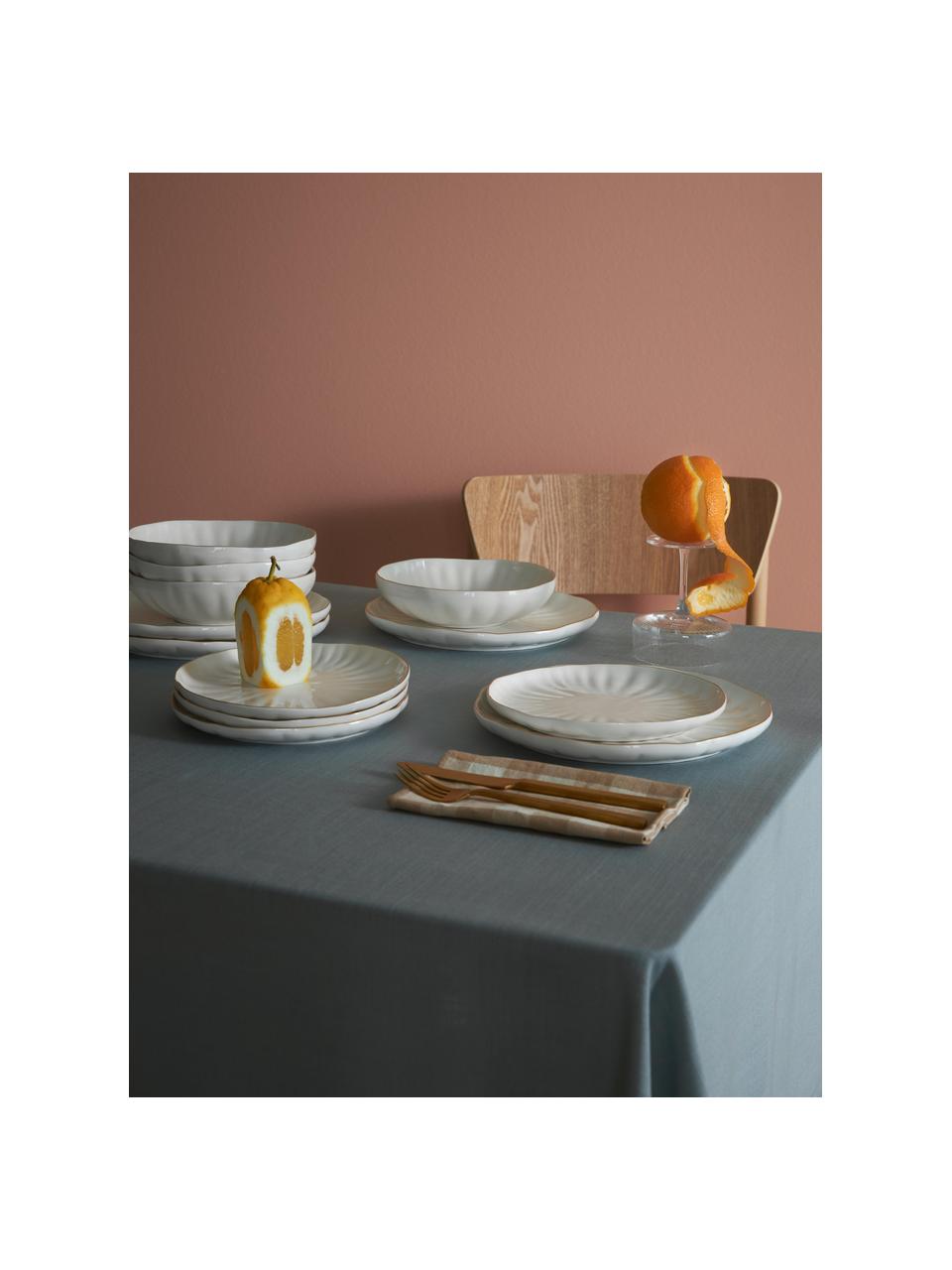 Vajilla con relieves Sali, 4 comensales (12 pzas.), Porcelana, Blanco con borde dorado, 4 comensales (12 pzas.)