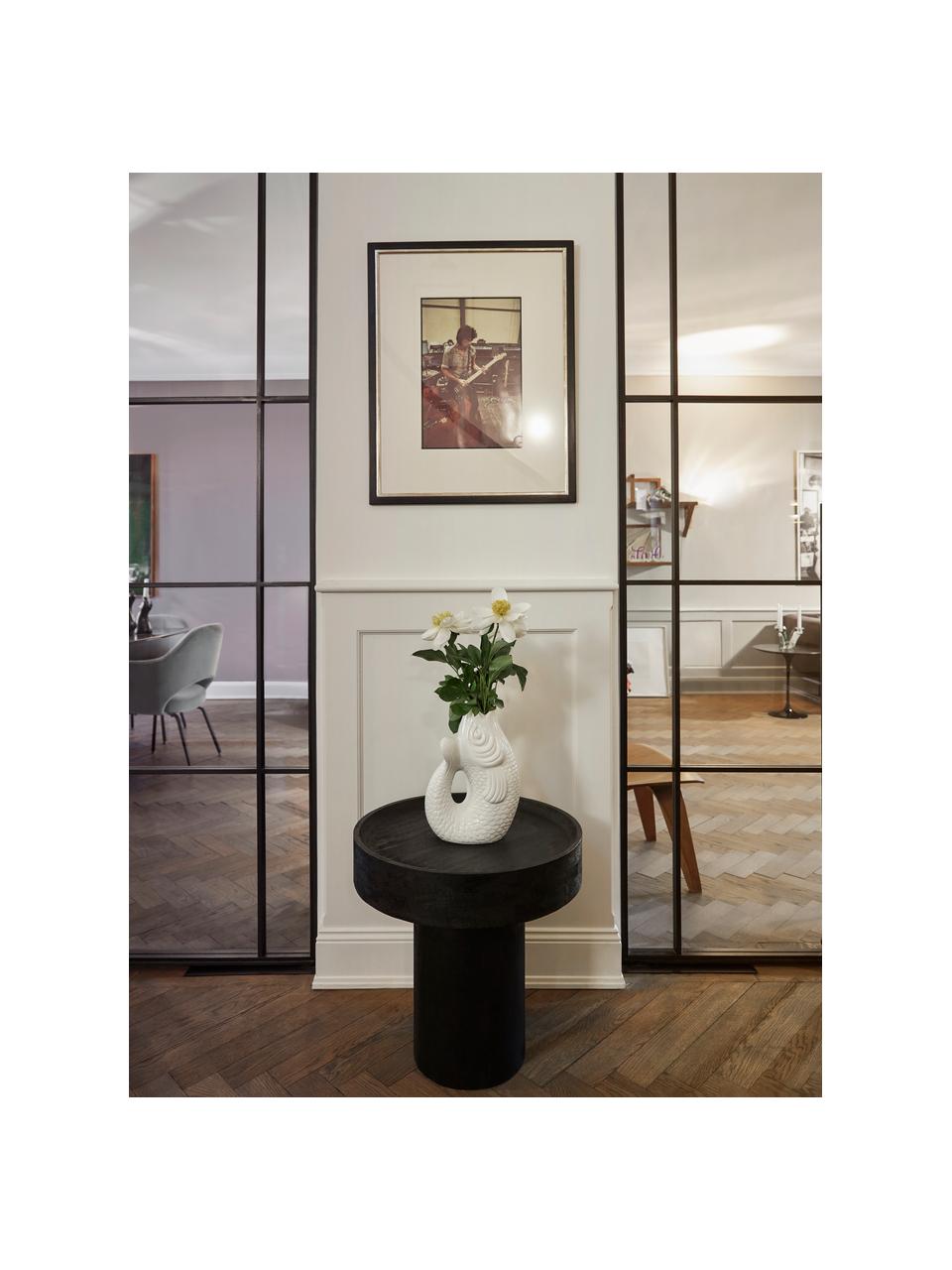 Mesa auxiliar de madera Benno, Madera de mango maciza pintada, hormigón, Madera de mango pintado en negro, Ø 50 x Al 50 cm