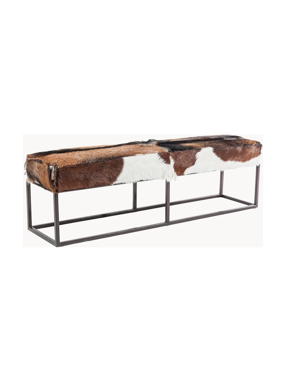 Banc en peau de chèvre Country Life, Peau de chèvre, noir, larg. 140 x haut. 47 cm