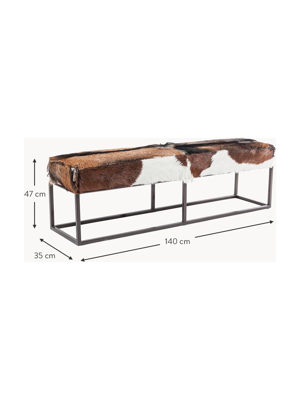 Banc en peau de chèvre Country Life, Peau de chèvre, noir, larg. 140 x haut. 47 cm