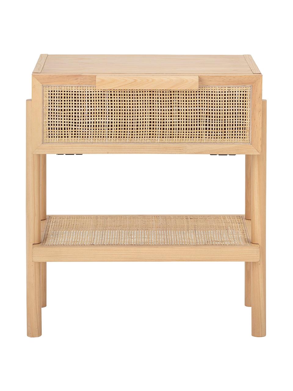 Dřevěný noční stolek s tkaným ratanem Manon, Dřevo, béžová, Š 49 cm, H 36 cm