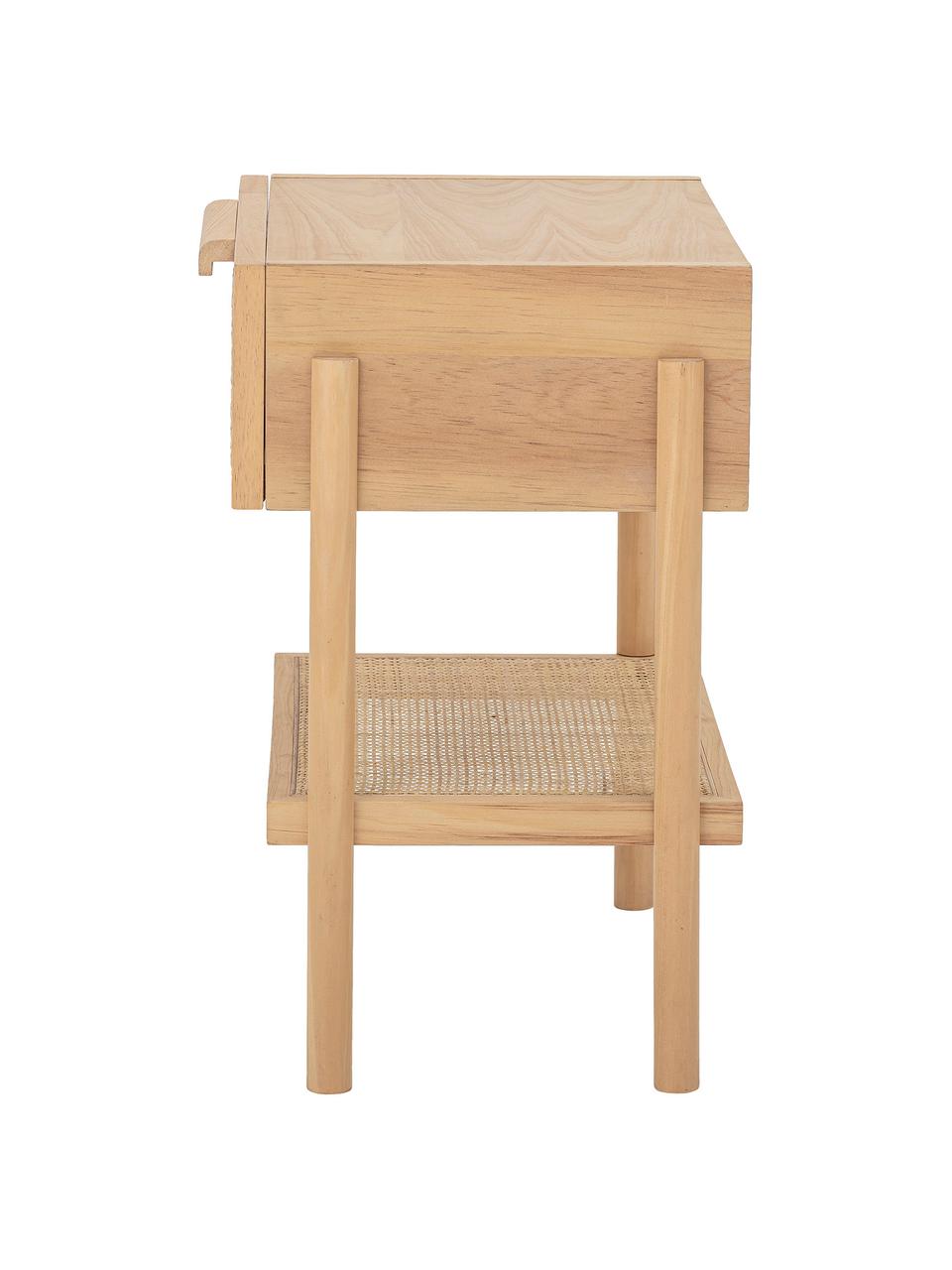 Holz-Nachttisch Manon mit Rattangeflecht, Gestell: Mitteldichte Holzfaserpla, Front: Rattan, Holz, Beige, B 49 x T 36 cm