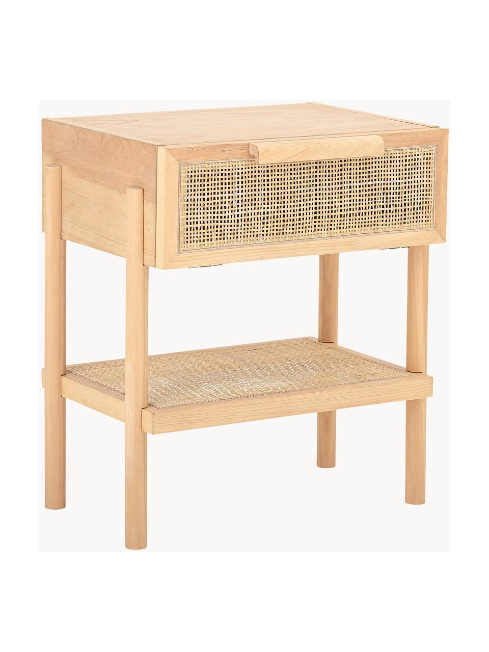 Houten nachtkastje Manon met rotan vlechtwerk, Frame: MDF met grenenhoutfineer, Hout, beige, B 49 x D 36 cm