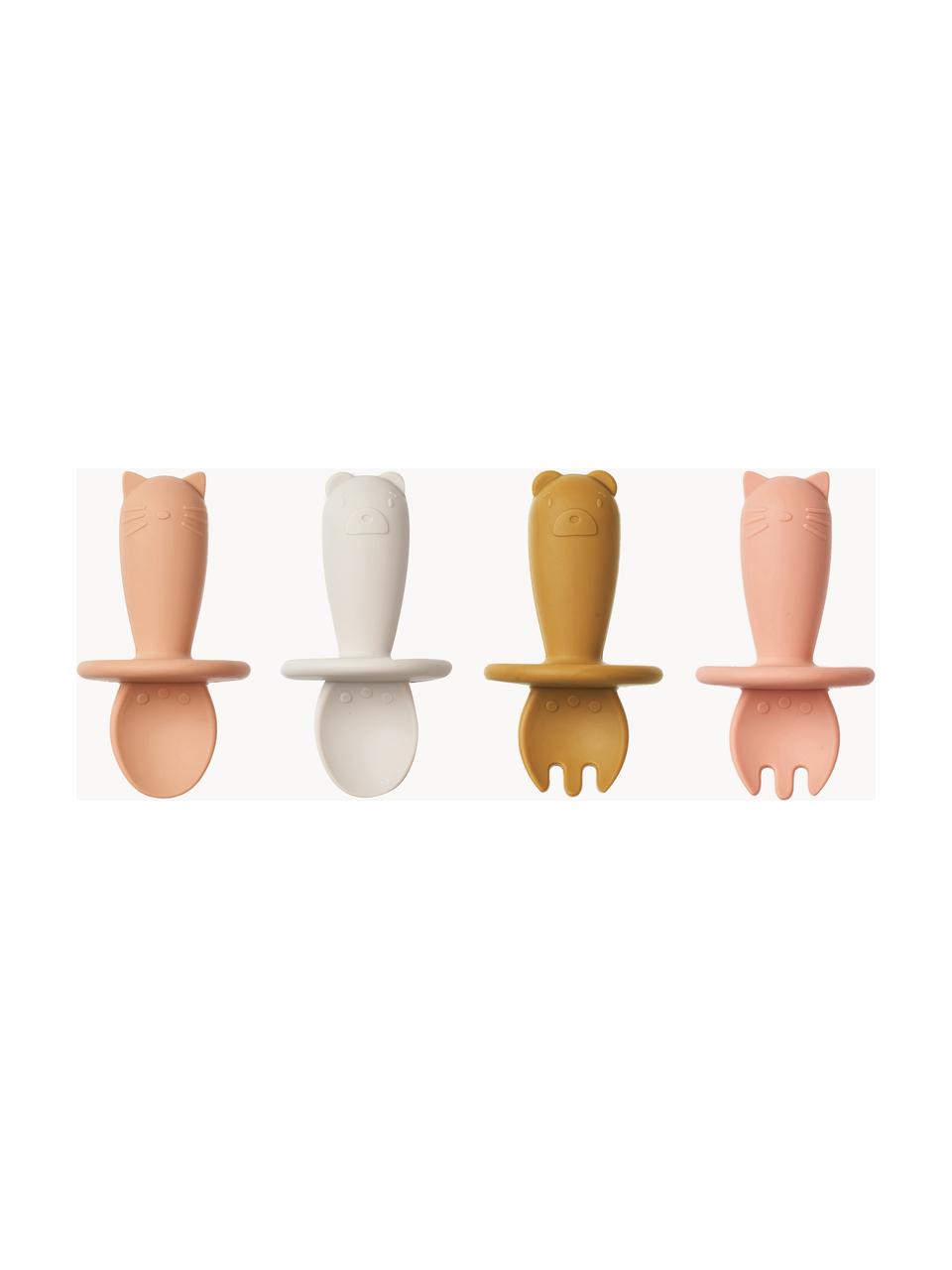 Couverts pour enfant Avril, 4 élém., Silicone, Abricot, gris clair, ocre, larg. 5 x haut. 8 cm