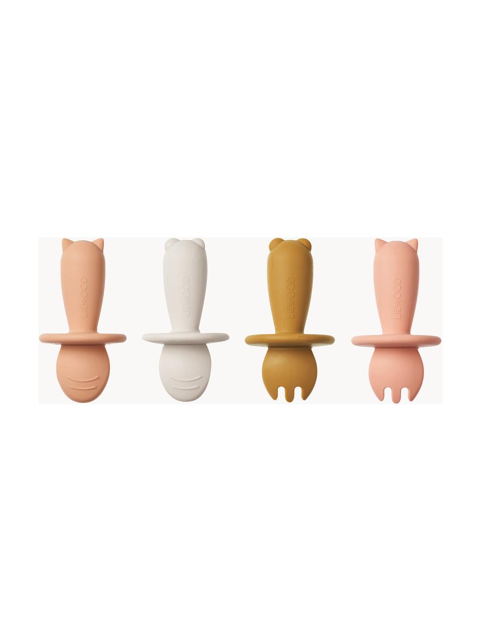 Couverts pour enfant Avril, 4 élém., Silicone, Abricot, gris clair, ocre, larg. 5 x haut. 8 cm