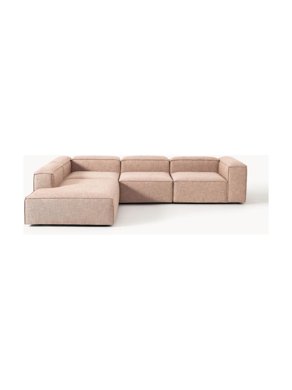 Modulares XL-Ecksofa Lennon aus Leinen-Mix, Bezug: 50 % Viskose, 25 % Leinen, Gestell: Fichtenholz, Sperrholz, m, Leinen-Mix Rostrot, B 329 x T 269 cm, Eckteil links