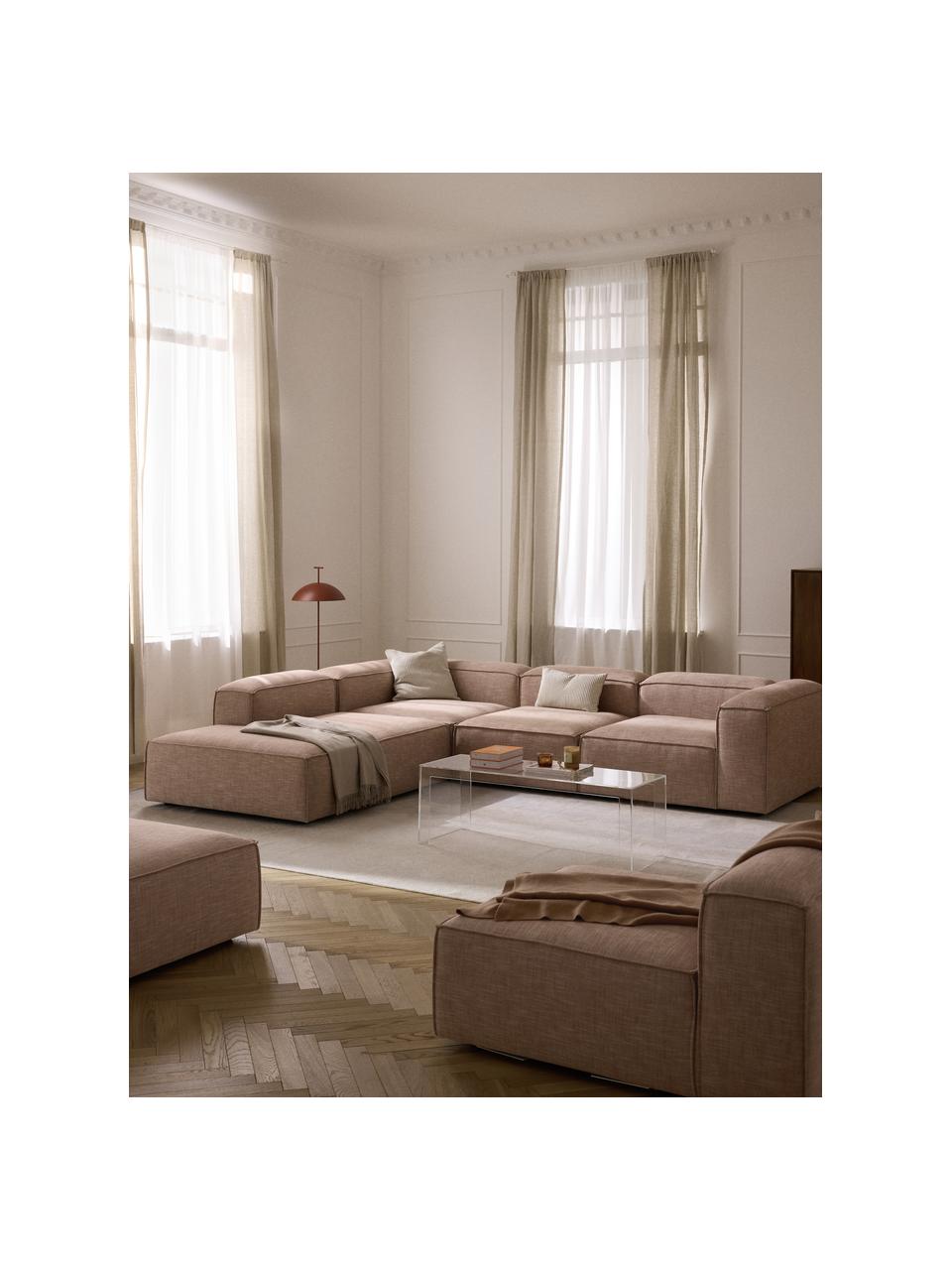 Modulares XL-Ecksofa Lennon aus Leinen-Mix, Bezug: 50 % Viskose, 25 % Leinen, Gestell: Fichtenholz, Sperrholz, m, Leinen-Mix Rostrot, B 329 x T 269 cm, Eckteil links