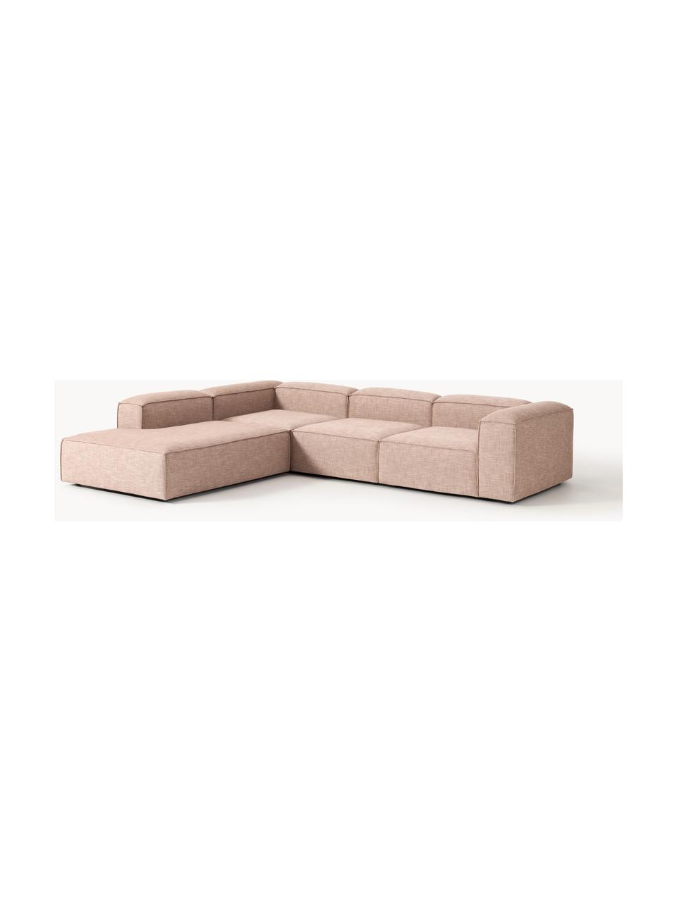 Modulares XL-Ecksofa Lennon aus Leinen-Mix, Bezug: 50 % Viskose, 25 % Leinen, Gestell: Fichtenholz, Sperrholz, m, Leinen-Mix Rostrot, B 329 x T 269 cm, Eckteil links