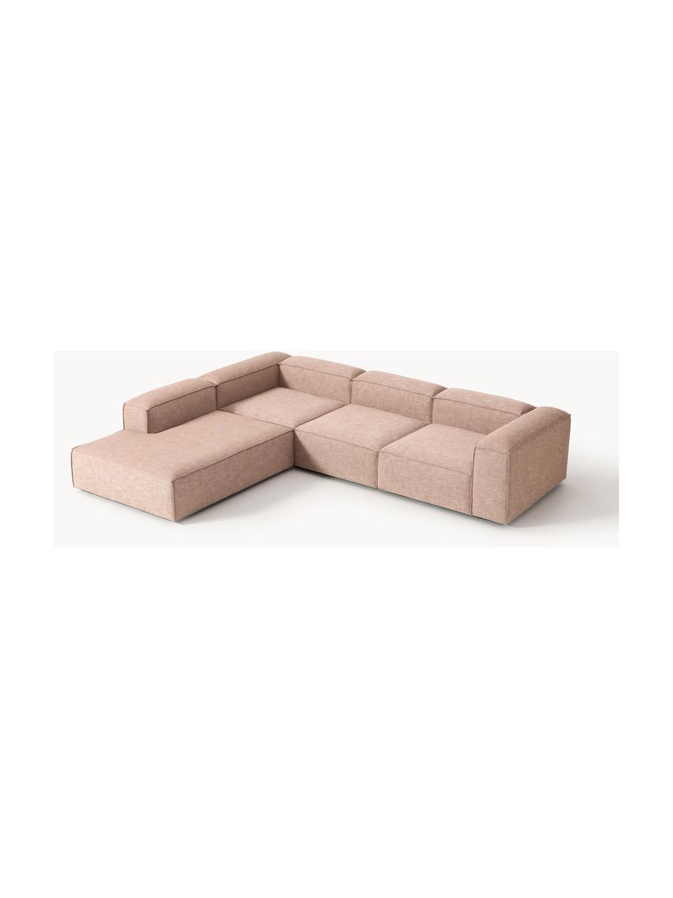 Modulares XL-Ecksofa Lennon aus Leinen-Mix, Bezug: 50 % Viskose, 25 % Leinen, Gestell: Fichtenholz, Sperrholz, m, Leinen-Mix Rostrot, B 329 x T 269 cm, Eckteil links