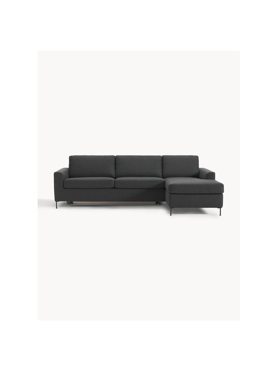 Schlafsofa Cucita (3-Sitzer) mit Matratze, Bezug: Webstoff (100% Polyester), Gestell: Massives Kiefernholz, Füße: Metall, lackiert Dieses P, Webstoff Anthrazit, B 274 x T 164 cm, Eckteil rechts