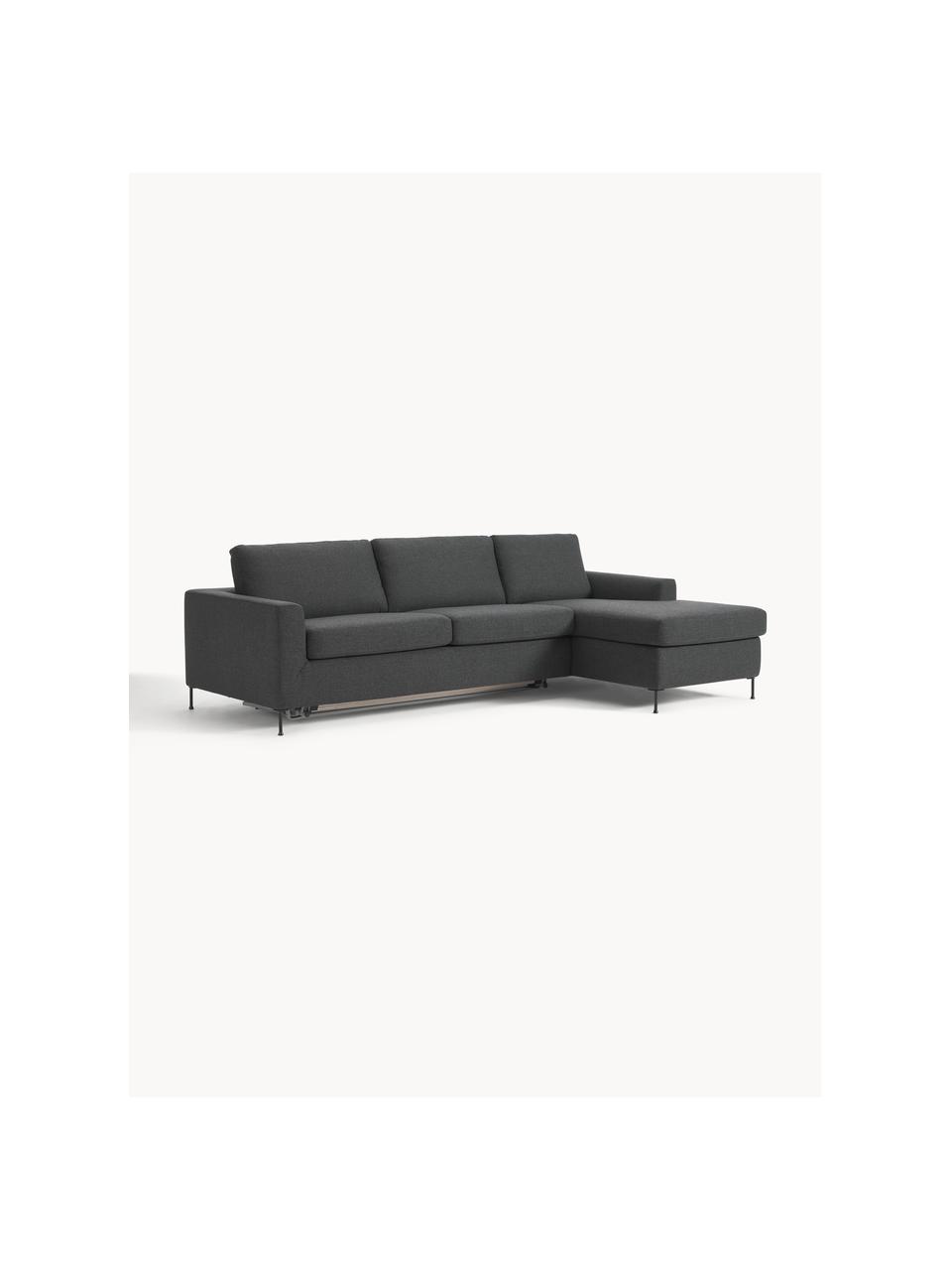 Schlafsofa Cucita (3-Sitzer) mit Matratze, Bezug: Webstoff (100% Polyester), Gestell: Massives Kiefernholz, Webstoff Anthrazit, B 274 x T 164 cm, Eckteil rechts