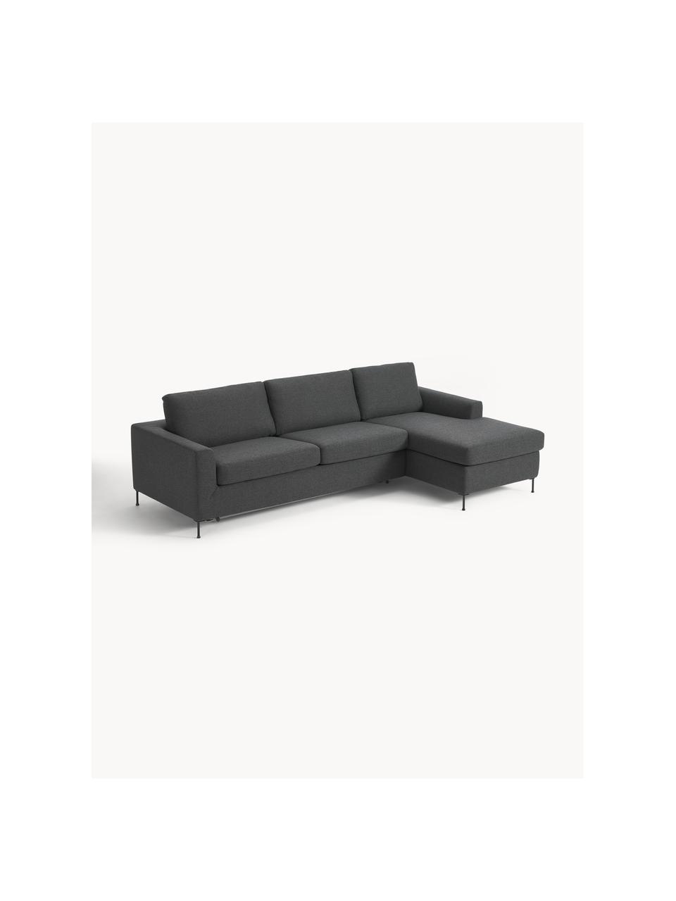 Schlafsofa Cucita (3-Sitzer) mit Matratze, Bezug: Webstoff (100% Polyester), Gestell: Massives Kiefernholz, Füße: Metall, lackiert Dieses P, Webstoff Anthrazit, B 274 x T 164 cm, Eckteil rechts