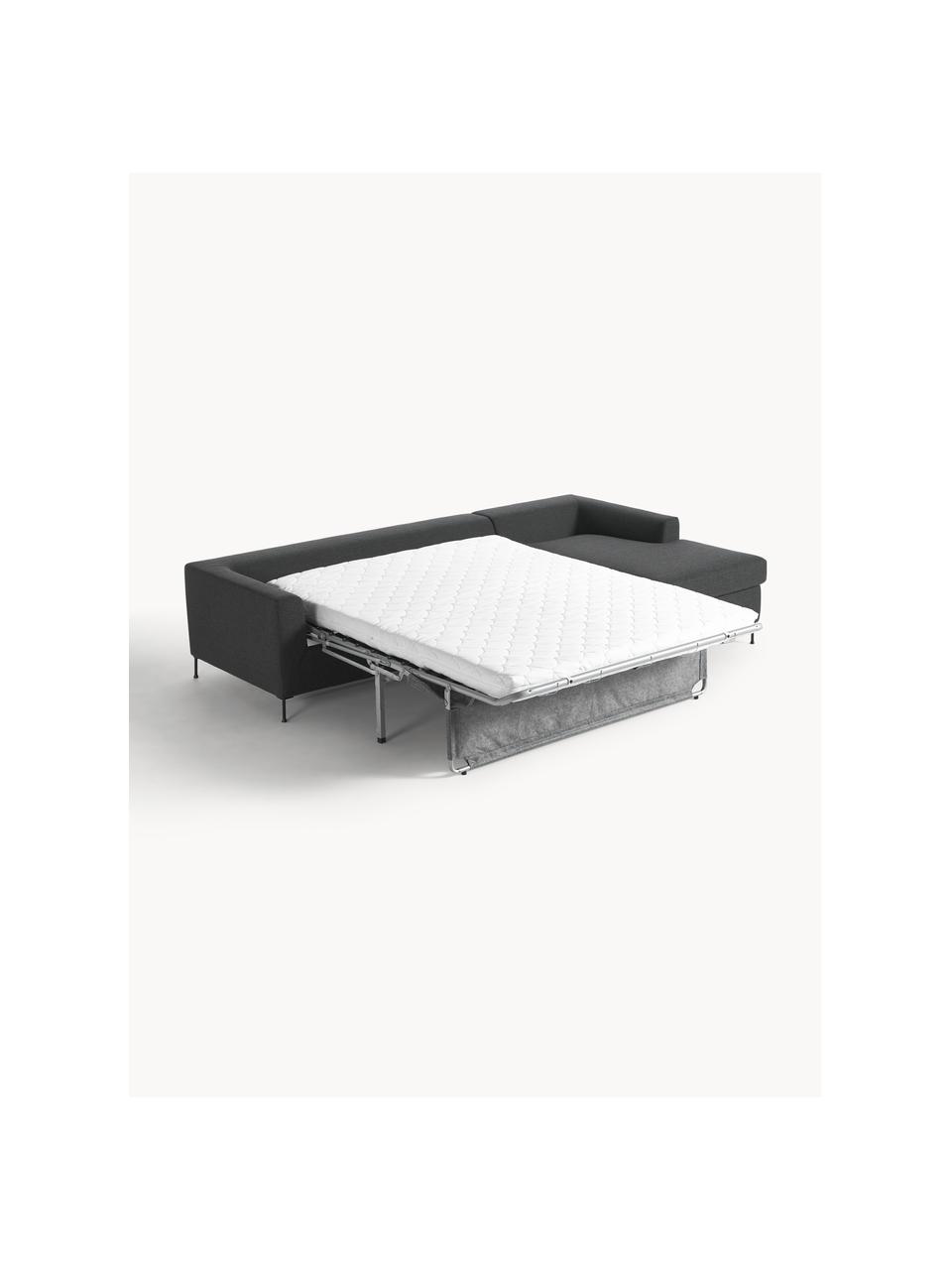 Slaapbank Cucita (3-zits) met matras, Bekleding: geweven stof (polyester) , Frame: massief grenenhout,, Poten: gelakt metaal Dit product, Geweven stof antraciet, B 274 x D 164 cm, hoekdeel rechts