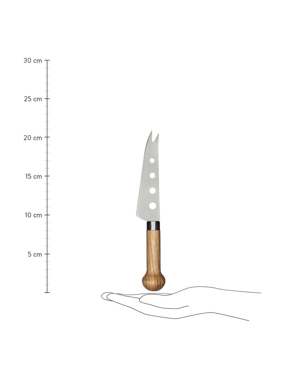 Nóż do sera z uchwytem z drewna dębowego Henny, Drewno dębowe, odcienie srebrnego, D 21 cm
