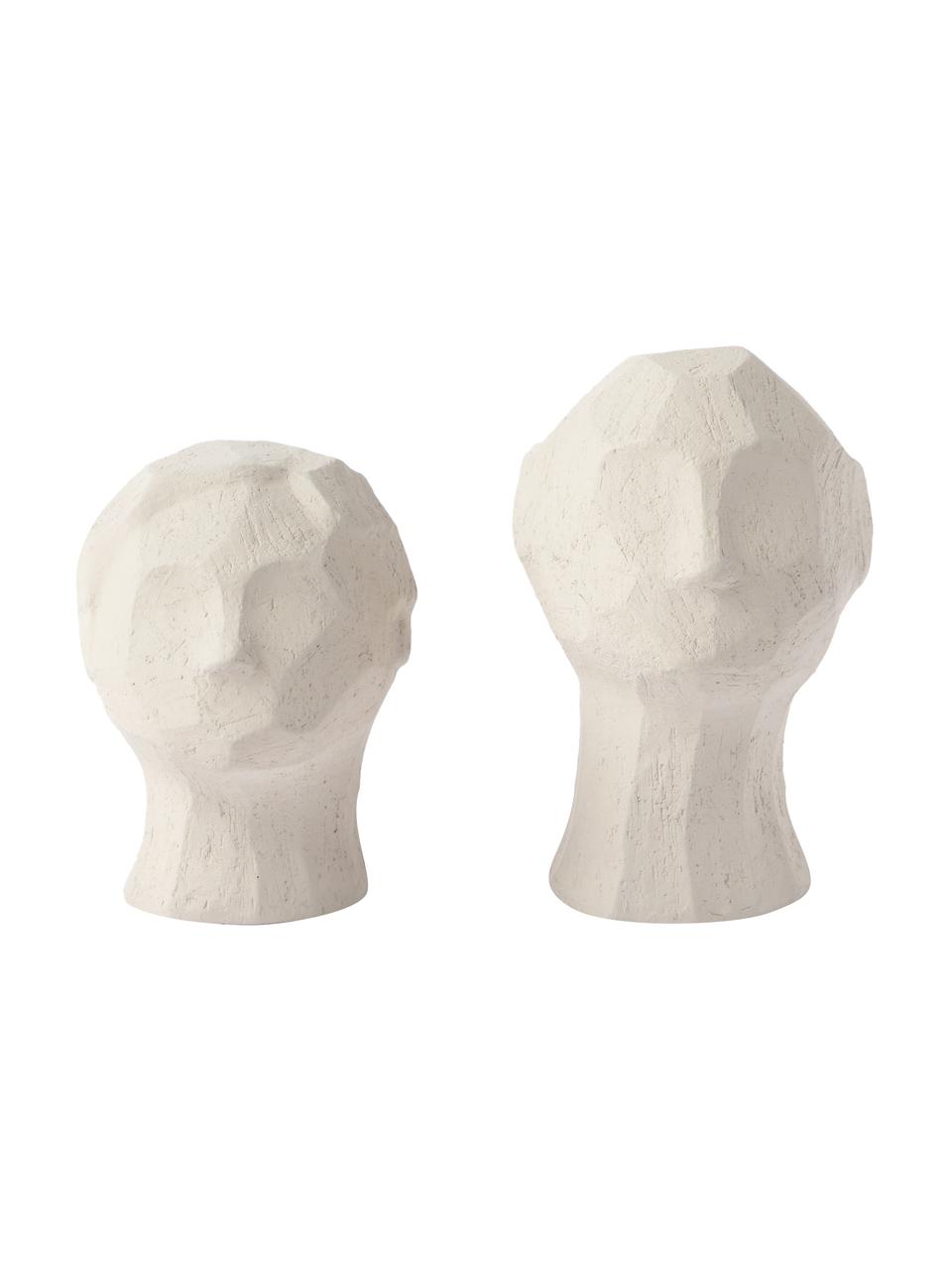 Set de figuras decorativas Limestone, 2 uds., Cemento, Blanco crema, Set de diferentes tamaños