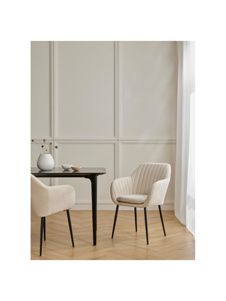 Silla de terciopelo con reposabrazos Emilia, Tapizado: poliéster Alta resistenci, Patas: metal pintado, Tejido beige, negro, An 57 x F 59 cm