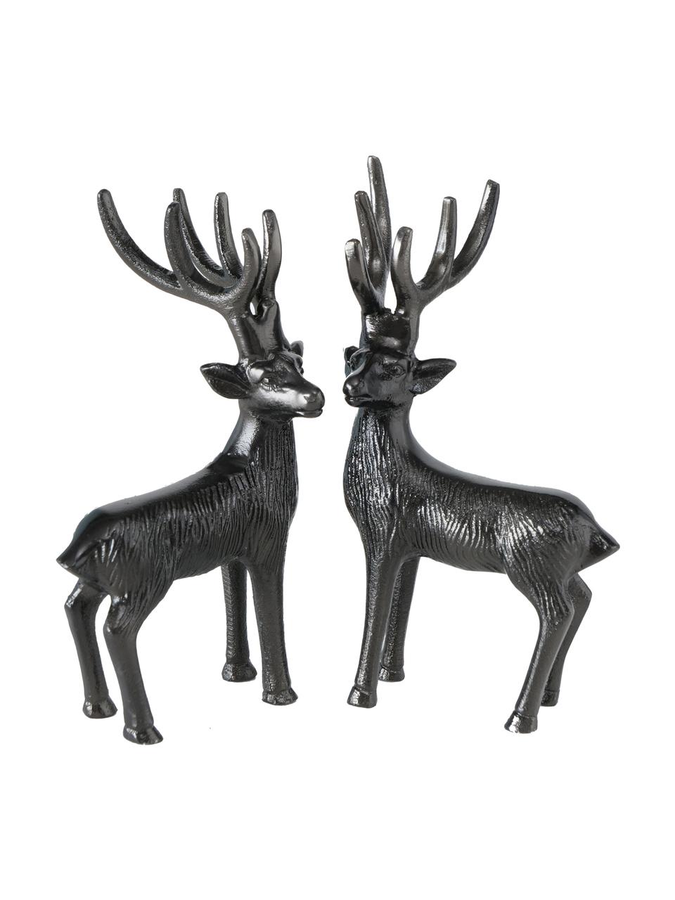 Cerfs pour décoration haut. 15 cm Mendel, 2 élém., Aluminium, enduit, Noir, brillant, larg. 9 x haut. 15 cm