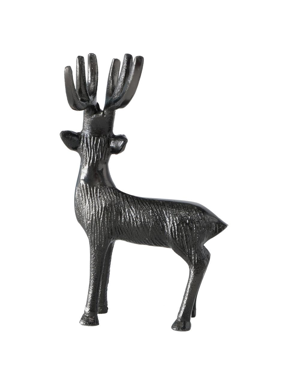 Cerfs pour décoration haut. 15 cm Mendel, 2 élém., Aluminium, enduit, Noir, brillant, larg. 9 x haut. 15 cm