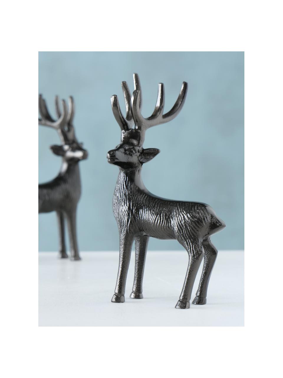 Cerfs pour décoration haut. 15 cm Mendel, 2 élém., Aluminium, enduit, Noir, brillant, larg. 9 x haut. 15 cm