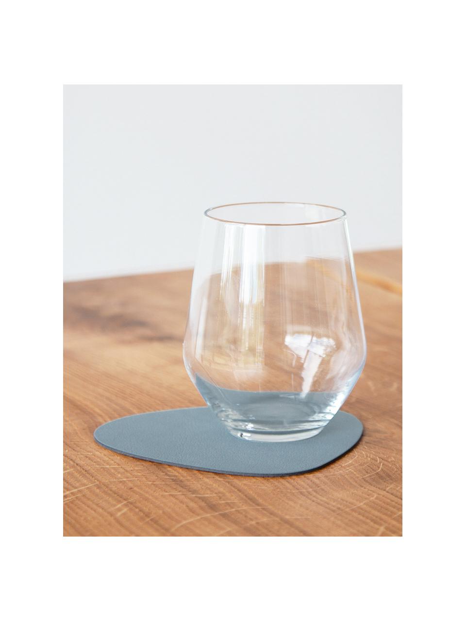 Dessous de verre asymétriques en cuir Curve, 4 pièces, Cuir, caoutchouc, Bleu ciel, larg. 11 x long. 13 cm