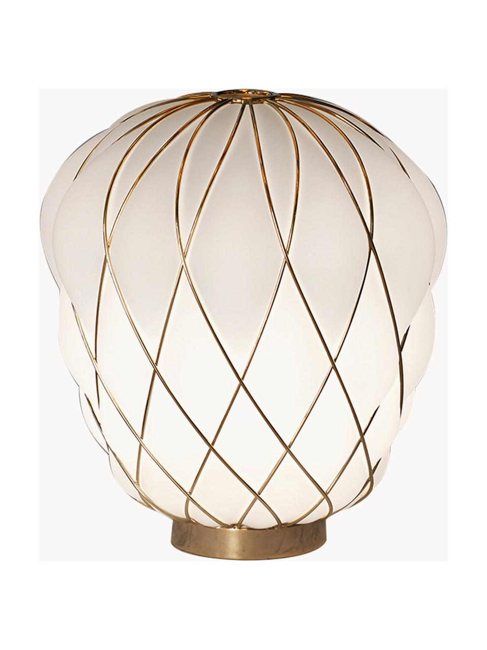 Ručně vyrobená stolní lampa Pinecone, Bílá, zlatá, Ø 30 cm, V 36 cm