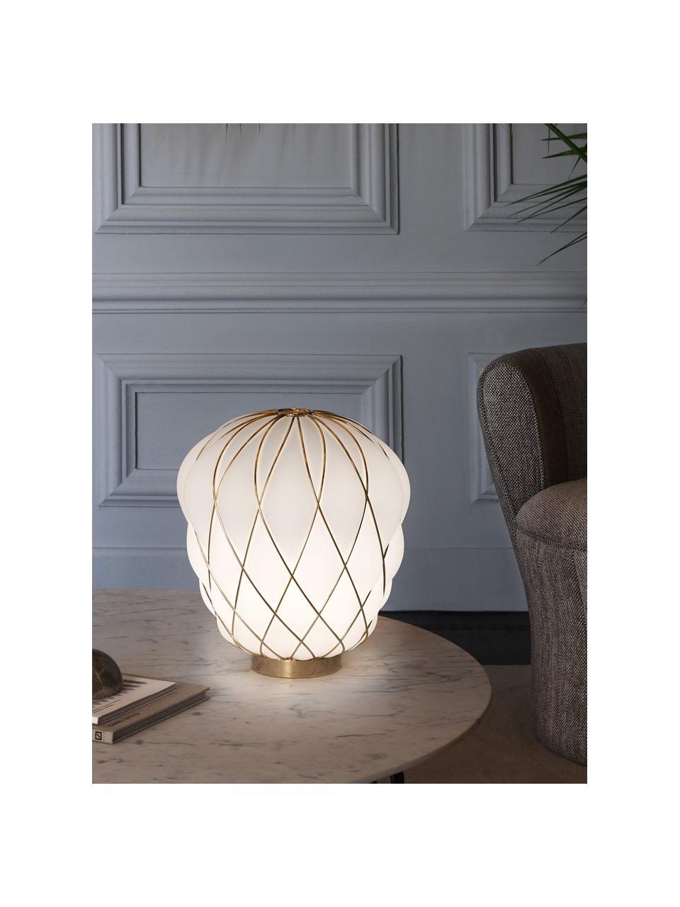 Lampe à poser artisanale Pinecone, Blanc, doré, Ø 30 x haut. 36 cm