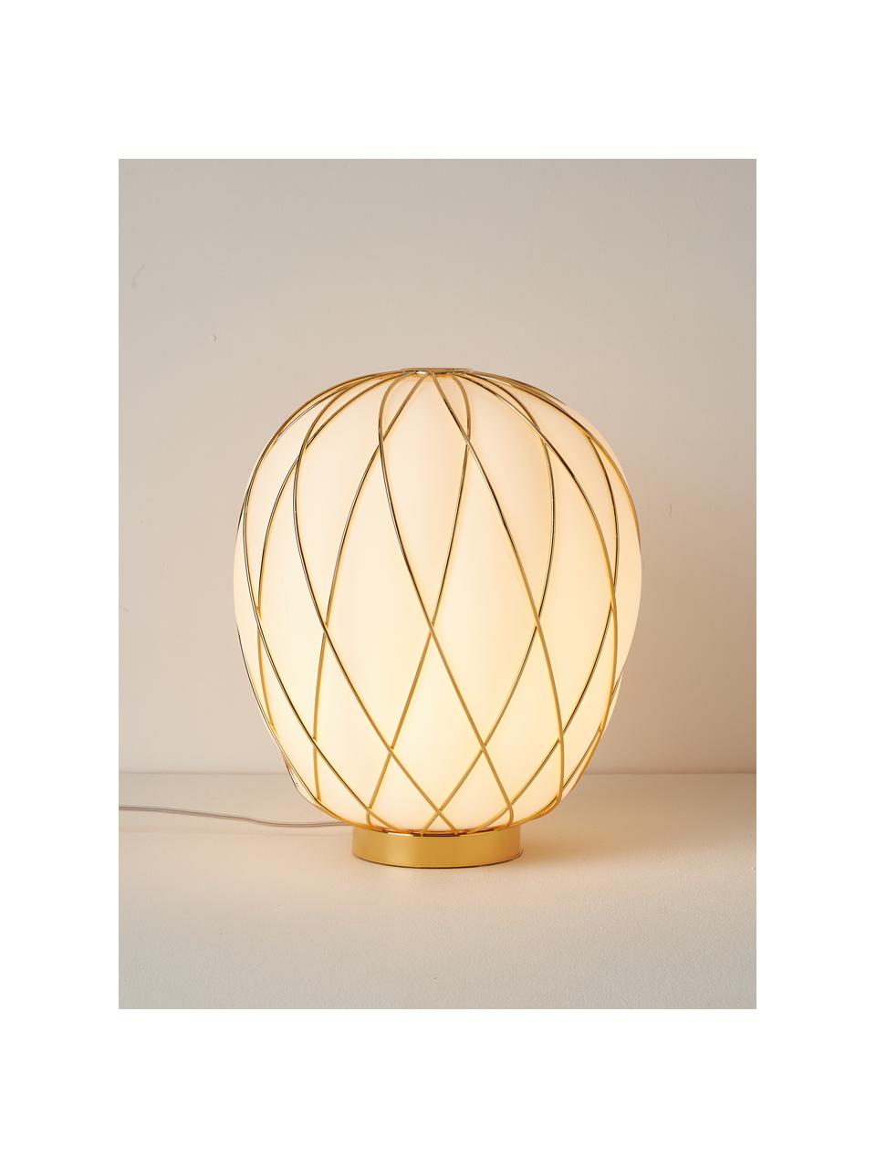 Lampe à poser artisanale Pinecone, Blanc, doré, Ø 30 x haut. 36 cm