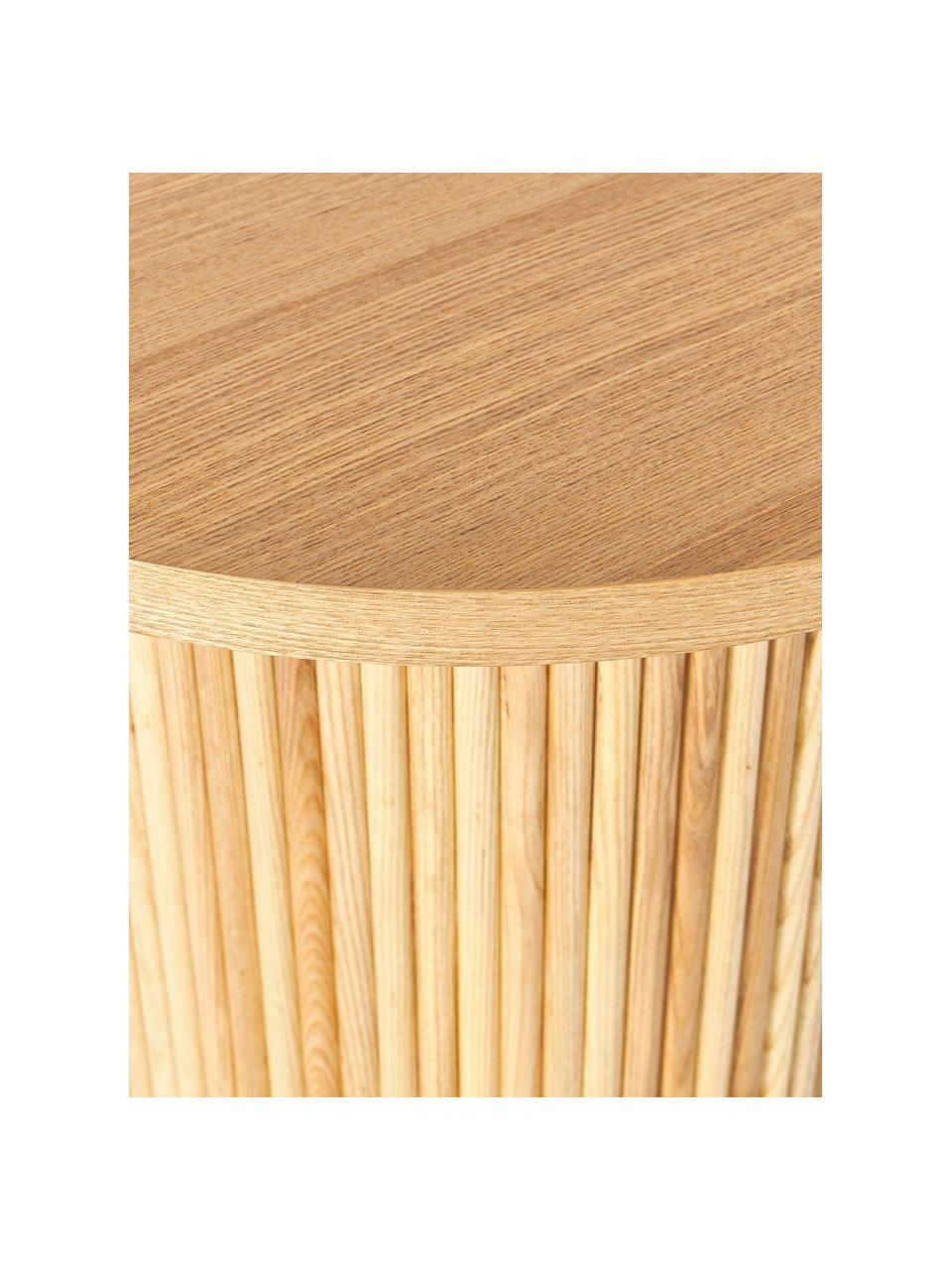 Runder Holz-Beistelltisch Nele, Mitteldichte Holzfaserplatte (MDF) mit Eschenholzfurnier

Dieses Produkt wird aus nachhaltig gewonnenem, FSC®-zertifiziertem Holz gefertigt., Helles Eschenholz, Ø 60 x H 51 cm
