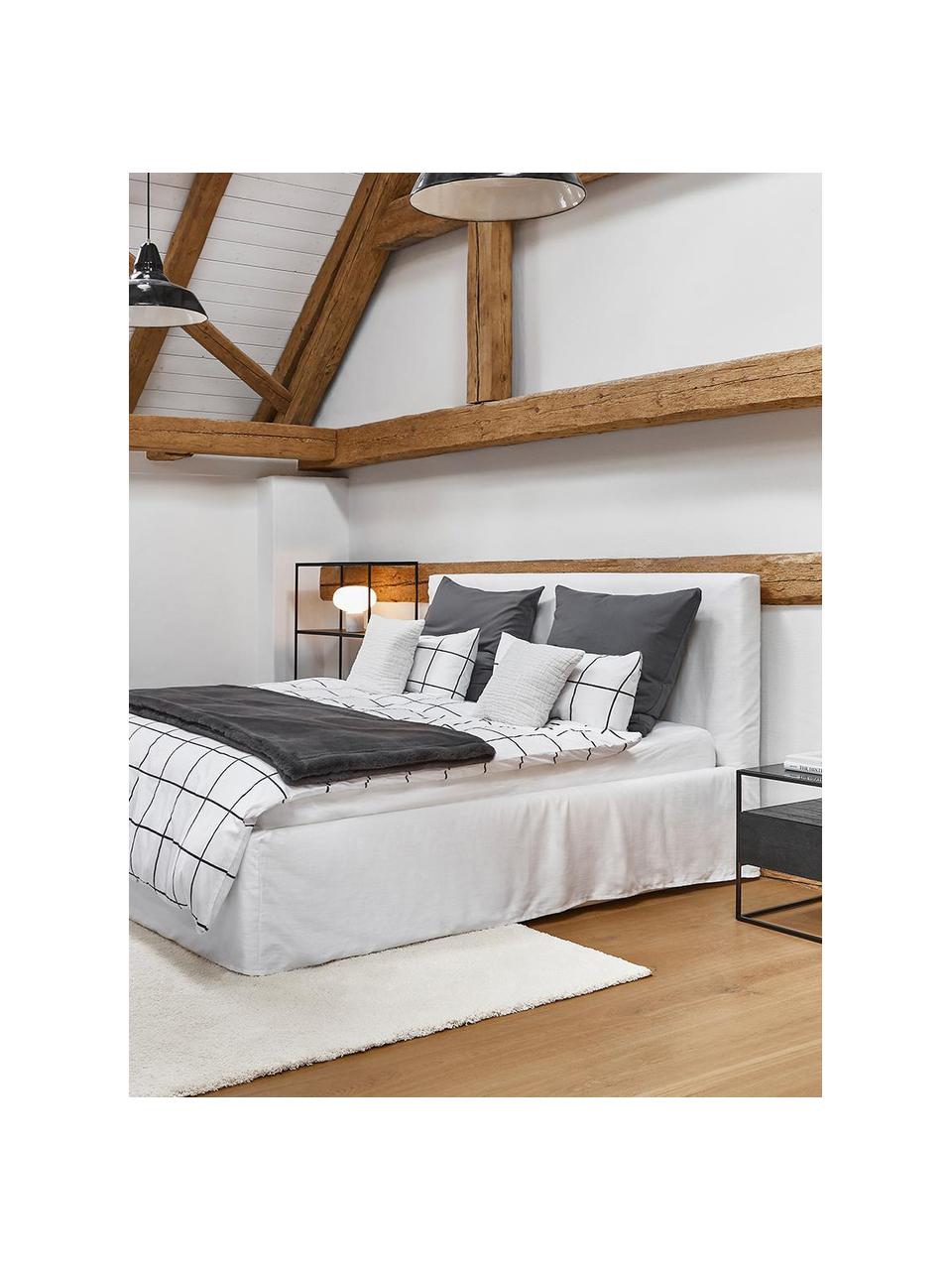 Cama tapizada Feather, con espacio de almacenamiento, Tapizado:  poliéster (texturizado) , Estructura: madera de pino maciza y p, Tejido blanco, An 160 x L 200 cm