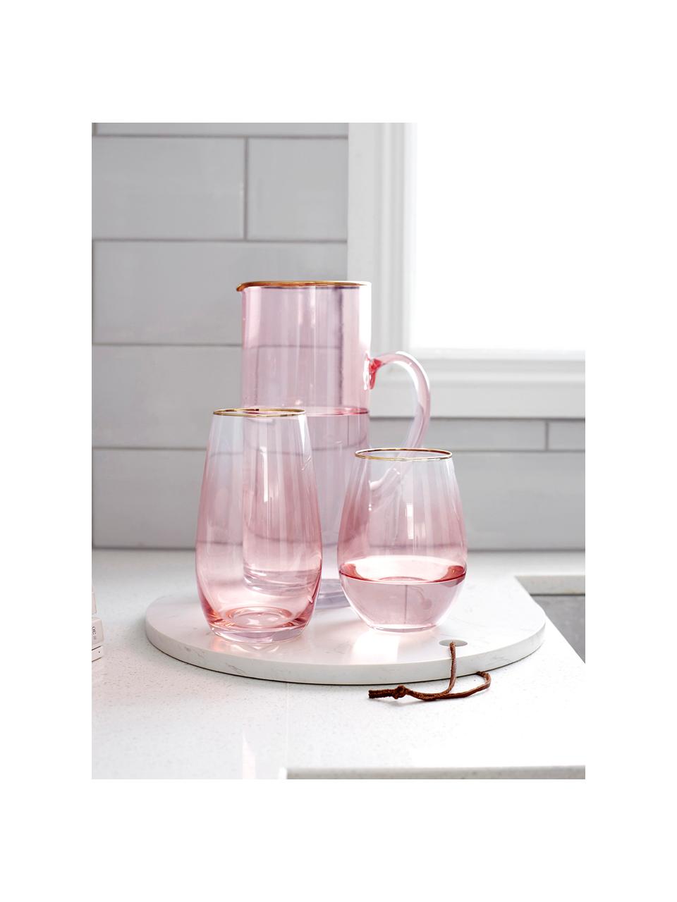 Krug Chloe in Rosa mit Goldrand, 1.6 L, Glas, Pfirsich, H 25 cm, 1.6 L