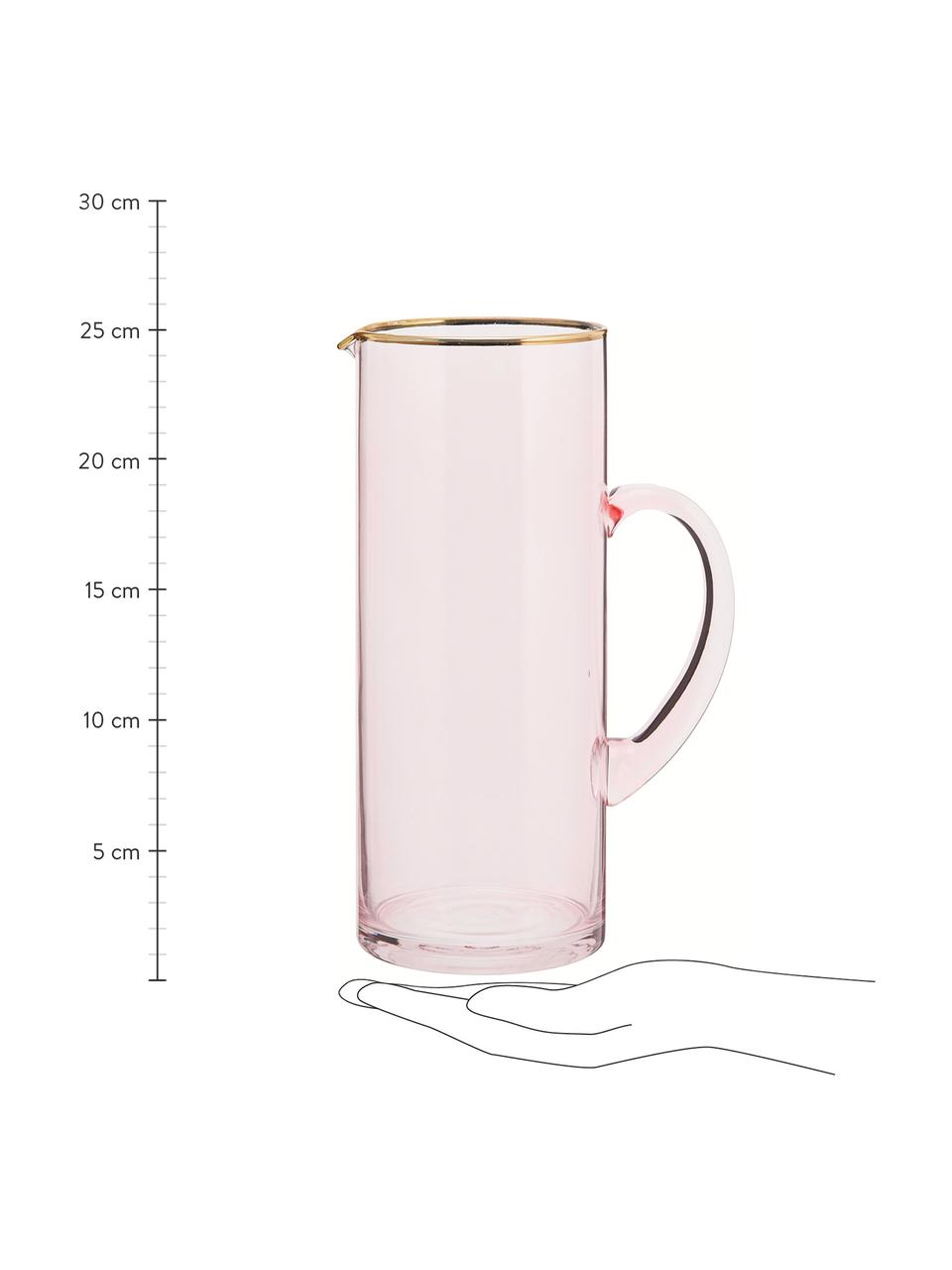 Brocca rosa con bordo dorato Chloe, 1.6 L, Vetro, Pesca, Alt. 25 cm, 1.6 L