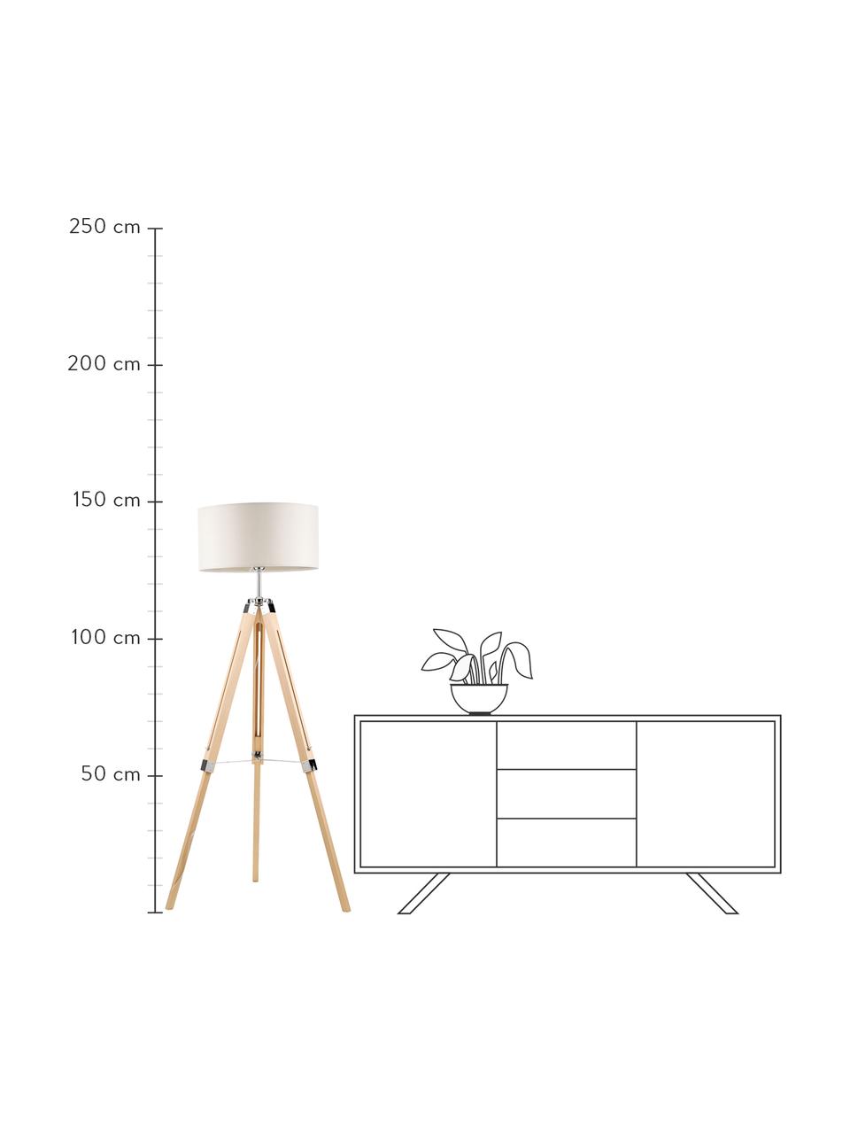 Driepoot vloerlamp Josey van hout, Lampenkap: textiel, Lampvoet: hout, Crèmekleurig, bruin, Ø 70 x H 150 cm