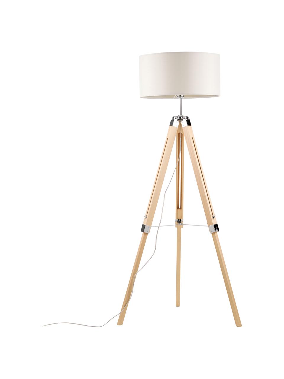 Drevená stojacia tripod lampa Josey, Krémová, hnedá