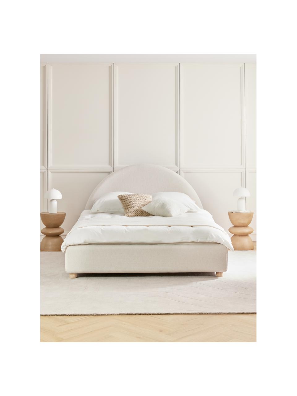 Cama tapizada Ebba, con espacio de almacenamiento, Tapizado: 100% polipropileno Alta r, Estructura: madera de pino maciza y p, Patas: madera de pino macizo, Tejido beige, An 160 x L 200 cm