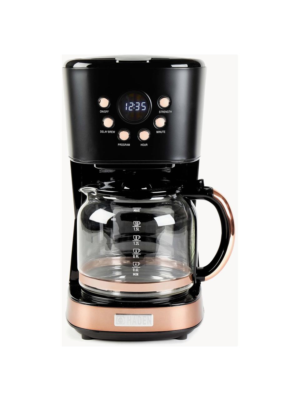 Kaffeemaschine Drip, Kanne: Glas, Schwarz, matt, Kupferfarben, B 28 x H 36 cm