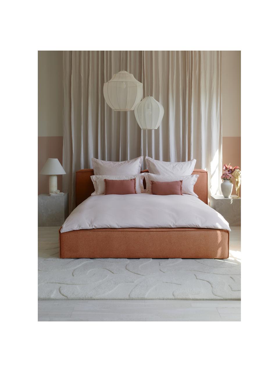 Letto imbottito Lennon, Rivestimento: 100% poliestere Il rivest, Struttura: legno di pino massiccio c, Piedini: legno certificato FSC, pl, Tessuto color torrone, Larg. 140 x Lung. 200 cm