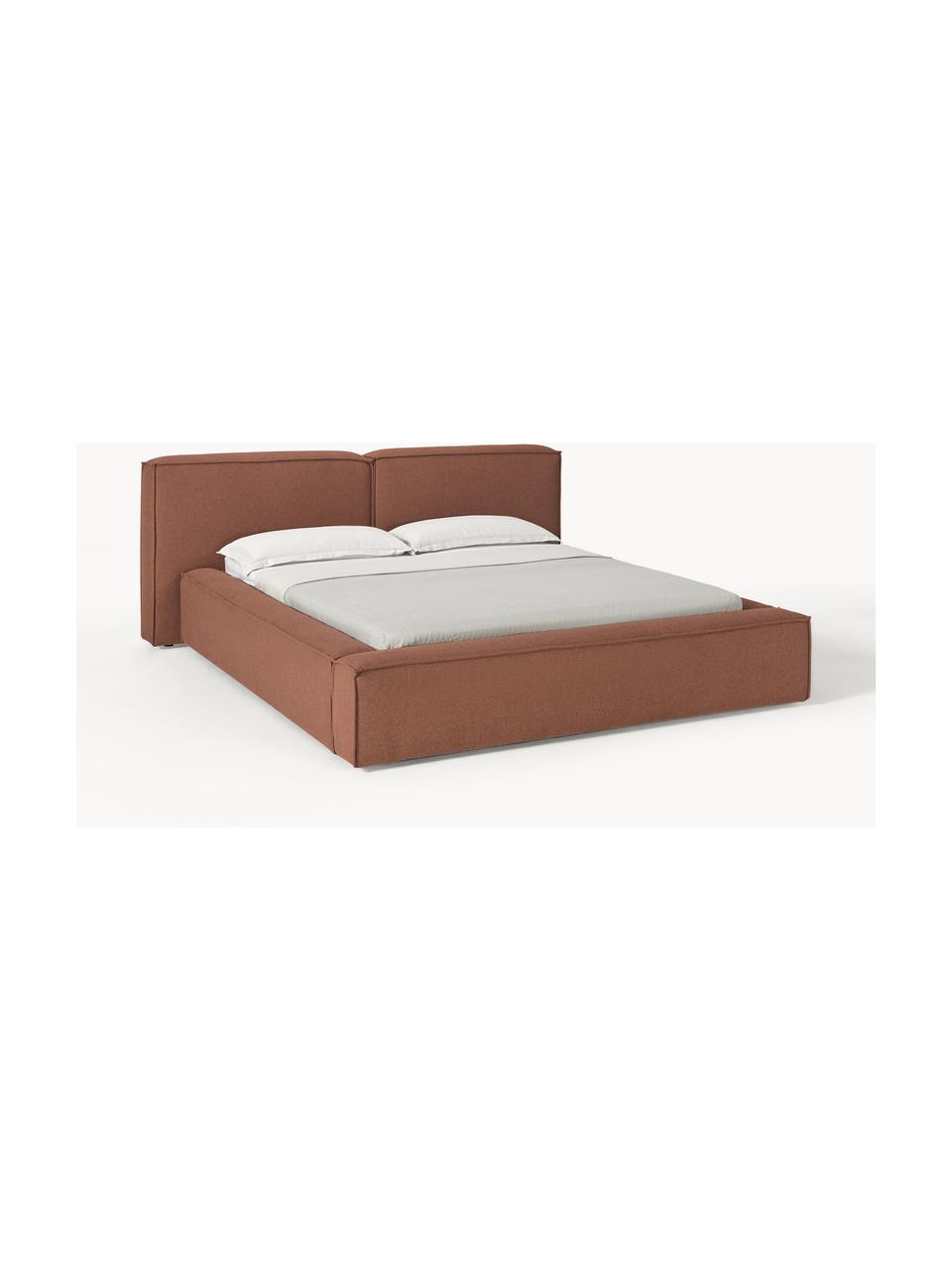 Gestoffeerd bed Lennon, Bekleding: 100% polyester Met 115.00, Frame: massief grenenhout, FSC-g, Poten: hout, FSC-gecertificeerd,, Geweven stof nougatkleurig, B 208 x D 243 cm (ligvlak 140 x 200 cm)