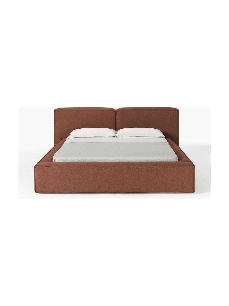 Gestoffeerd bed Lennon, Bekleding: 100% polyester Met 115.00, Frame: massief grenenhout, FSC-g, Poten: hout, FSC-gecertificeerd,, Geweven stof nougatkleurig, B 208 x D 243 cm (ligvlak 140 x 200 cm)