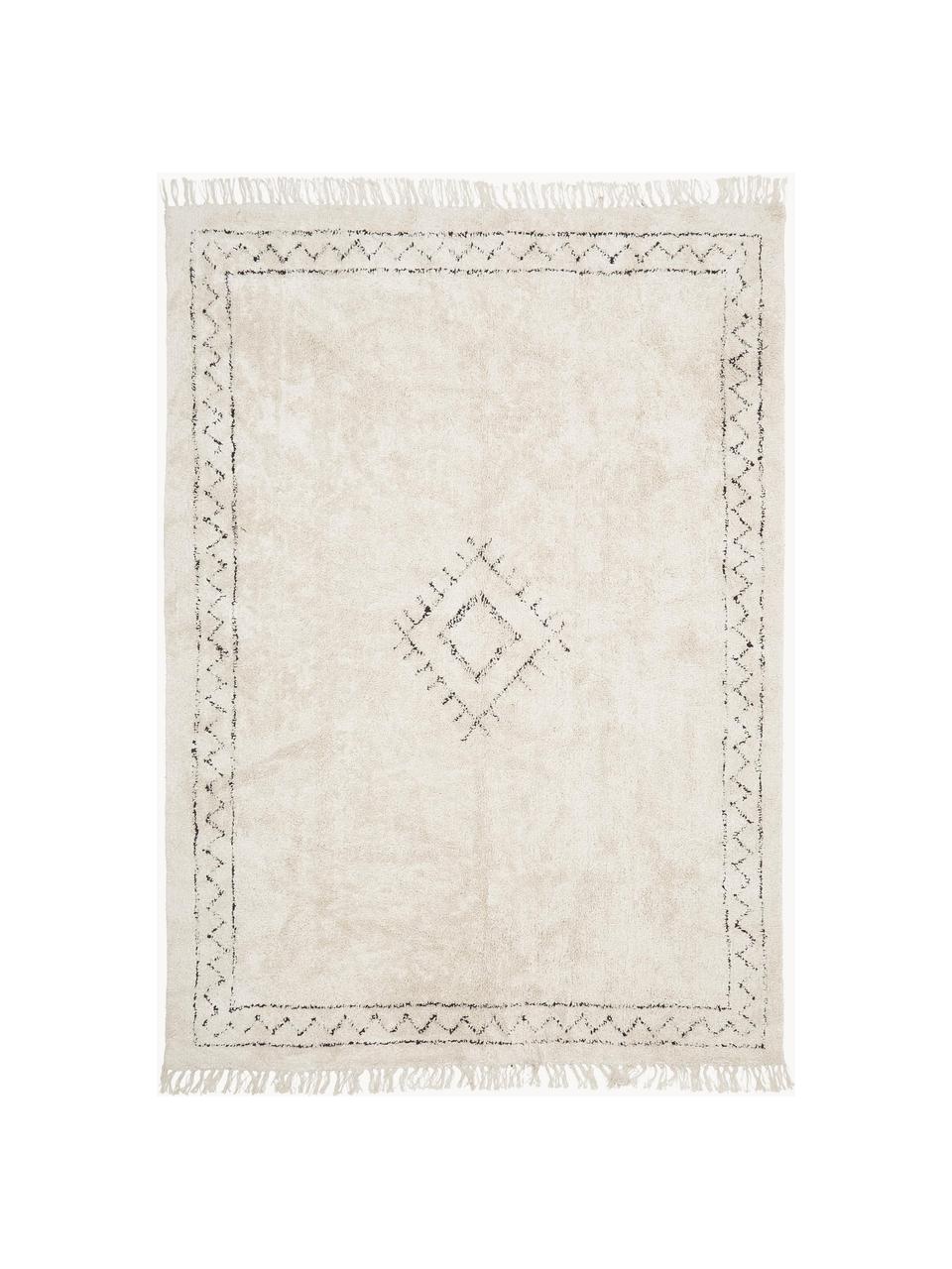 Alfombra artesanal de algodón con flecos Flonn, Beige, negro, An 80 x L 150 cm (Tamaño XS)