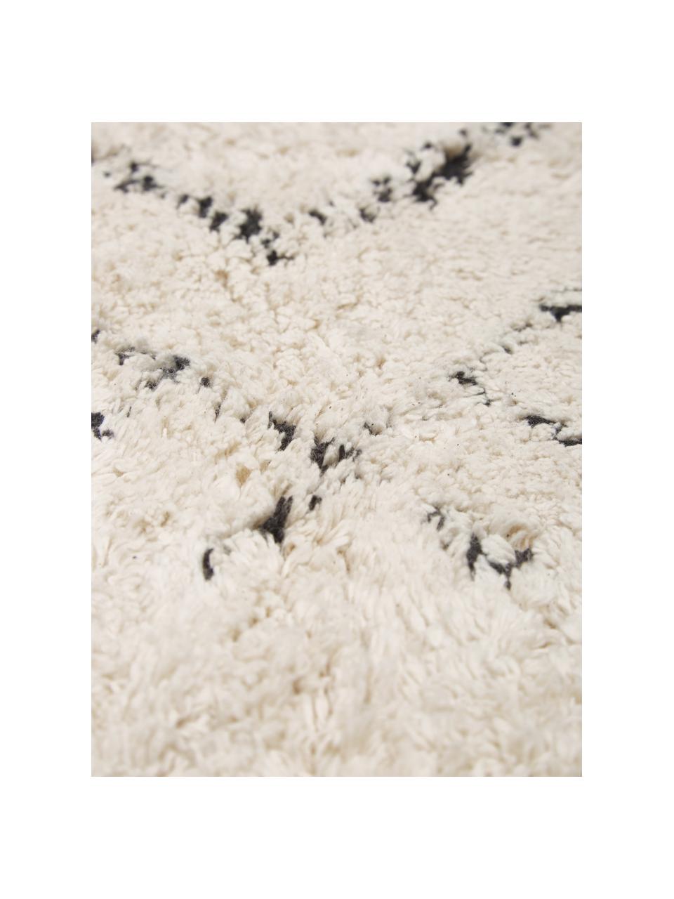 Tapis en coton à franges, tufté main Fionn, 100 % coton, Beige clair, noir, larg. 80 x long. 150 cm (taille XS)